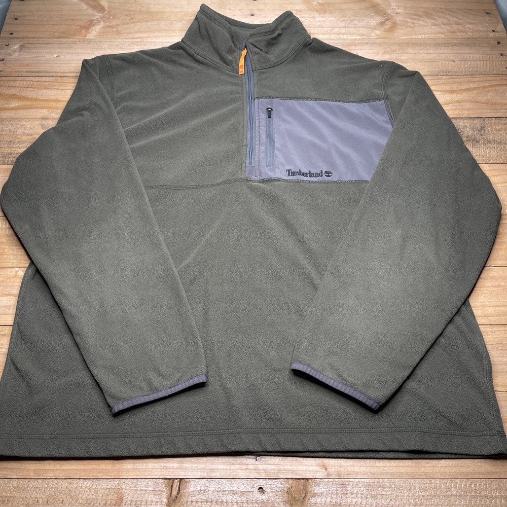 Timberland Fleece Pullover XXL 2XL Olive Green 1/4 Zip Outdoor Pocket Logo
